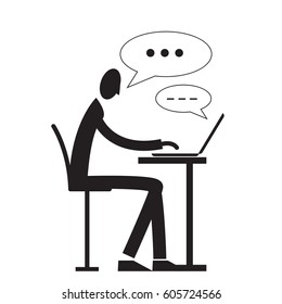 Abstract Person sitting at a computer. Isolated on white background