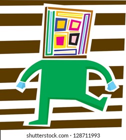 Abstract person with square head having a temper tantrum