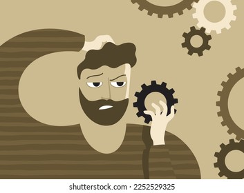Resumen de la persona pensando en una parte de la caja de cambios - lluvia de ideas, desarrollo, concepto de gestión