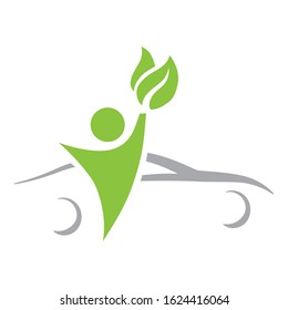 abstract person with tree leaves in front of car, vector