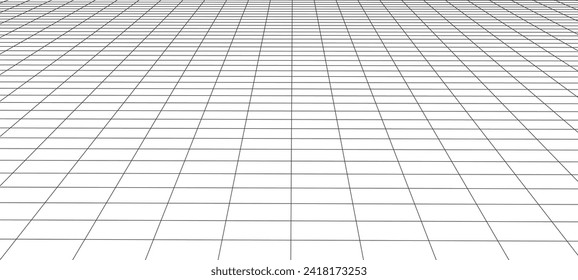 Abstract perspective background. 3D wireframe vector mesh on white background.