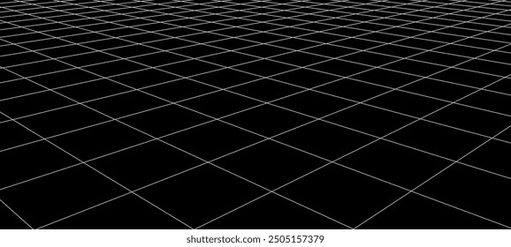 Abstract perspective background. 3D wireframe vector mesh on black background.