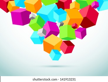 Abstract perspective background with colorful cubes. Vector illustration
