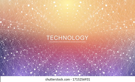Abstract perspective background with connected line and dots. Network and connection background for your presentation. Big data visualization. Graphic polygonal background. Vector illustration