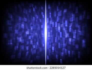 Abstract Perspective Background - Futuristic Technology Square matrix overlapping several layers. In the center there is a beam of light and a circle of light. blue gradient background