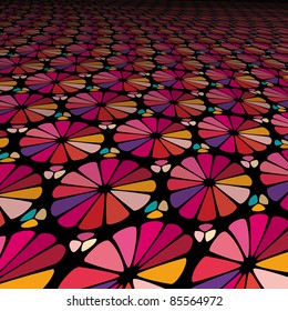 Abstract perspective background with red stained glass effect. Square aspect ratio