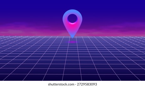 Abstrakter perspektivischer Hintergrund im Retro-Stil. 3D-Drahtgitter-Vektorgitter vor sonniger Kulisse.