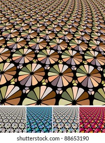 Abstract perspective backgrounds with red stained glass effect.