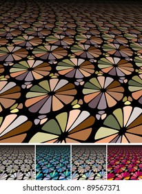 Abstract perspective backgrounds with red stained glass effect.