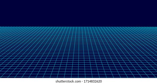 Abstract perspective blue grid. Wireframe landscape. Vector illustration.