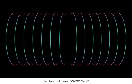  Resumen de la perspectiva del marco de la línea de círculo patrón de superposición mediante el efecto de brillo de la línea de luz colorida aislado en el fondo negro. Ilustración vectorial Tecnología de IA, digital, comunicación, ciencia, música