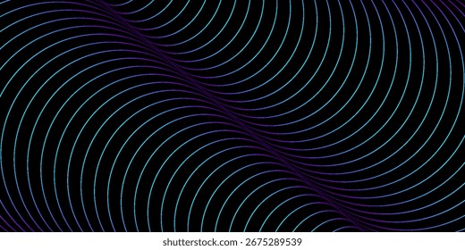 Abstract perspective circle line frame overlay pattern in blue on black background. Vector illustration in technology, modern concept.