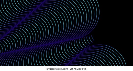 Abstract perspective circle line frame overlay pattern in blue on black background. Vector illustration in technology, modern concept.