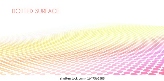 Abstract perspective dotted surface with a gradient from pink through orange to yellow, Vector graphic pattern with color transition