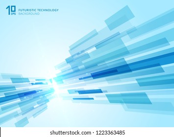 Abstract perspective futuristic technology geometric with light burst blue background. Vector illustration