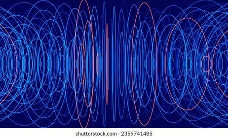 Abstrakte perspektive geometrische Formen Kreise Ellipsen Linienrahmen. Stack der Neonleuchten in Perspektive. Vektorgrafik für Technologie, Wissenschaft, Musikposter, Banner, Präsentationen.