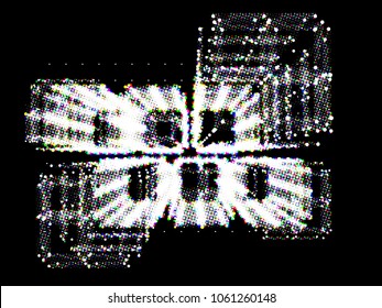 Abstract perspective geometry. Structure from color dots on black background.