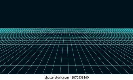 Abstract perspective green grid. Wireframe landscape. Vector illustration.