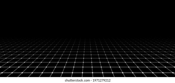 Abstract perspective grid. Digital background in retro style. Landscape on black background. 3d rendering