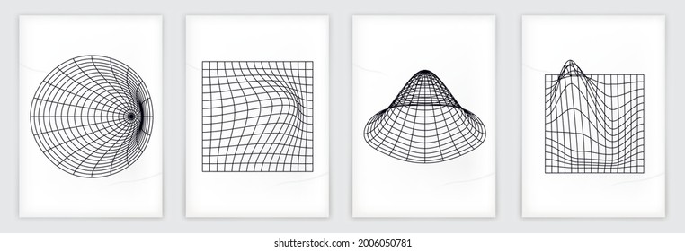 Abstract Perspective Grid Set, On Sheets Of Paper With Shadow.