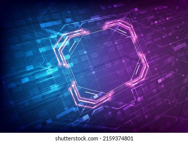 Abstract perspective hardware and software background. Circuit board, Chip processor, Mainboard and code programmer. Hi-tech computer engineer. Pixels screen and database coding. Neon light effect