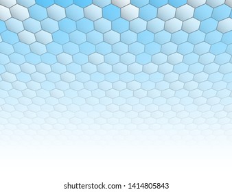 Abstract perspective hexagons on the blue background. Design templates for science, technology or medicine. 3d polygonal layout for presentation. Futuristic technology vector illustration.