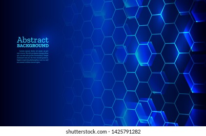 Abstract perspective hexagons on the blue background. Design templates for science, technology or medicine. 3d polygonal layout for presentation. Futuristic technology vector illustration.