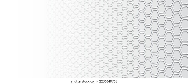 Abstract perspective hexagons science on the grey background. 3d Hi-tech digital technology and engineering concept. Wide Sci-fi template with polygons.
