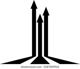 Abstract perspective line stripes arrow in black with 3d dimensional effect isolated on white.