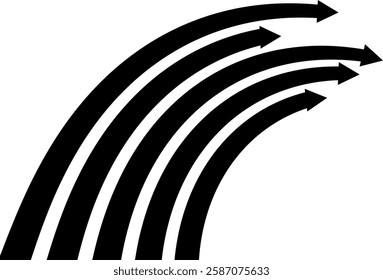 Abstract perspective line stripes arrow in black with 3d dimensional effect isolated on white.