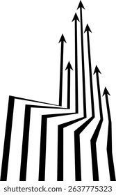 Abstract perspective line stripes arrow with 3d dimensional effect 