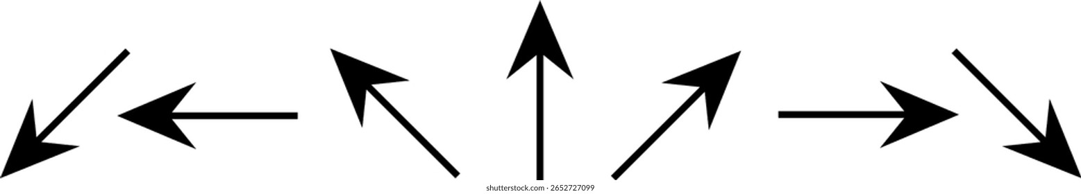 Abstract perspective line stripes arrow in black with 3d dimensional effect isolated on white.