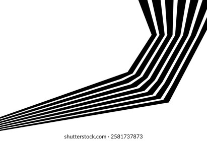 Abstract perspective line stripes in black color. 3d curved stripes dynamic composition