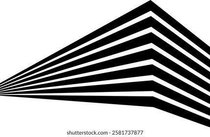 Abstract perspective line stripes in black color. 3d curved stripes dynamic composition