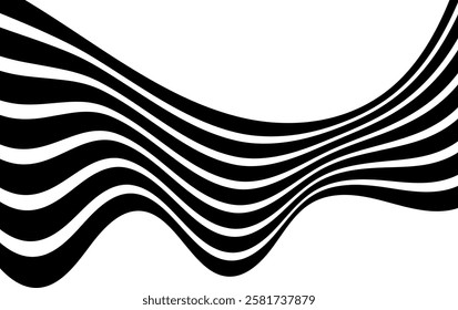 Abstract perspective line stripes in black color. 3d curved stripes dynamic composition