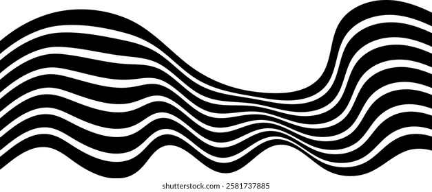 Abstract perspective line stripes in black color. 3d curved stripes dynamic composition