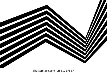 Abstract perspective line stripes in black color. 3d curved stripes dynamic composition