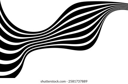 Abstract perspective line stripes in black color. 3d curved stripes dynamic composition