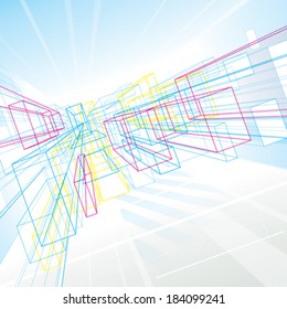 Abstract perspective lines drawing background for architecture or interior.  