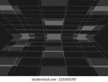 Abstract perspective network on black background. Vector graphic illustration.

