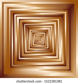 Abstract Perspective of Overlap Bronze Gradient Squares, Motif Tunnel Shapes, Gold Infinite Corridor Effect, Graphic Image Template, Abstract Vector Illustration