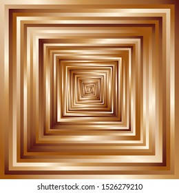 Abstrakte Perspektive der Überlappung der Bronze-Farbquadrate, der Formen des Motif-Tunnels, des Golden Infinite Korridor-Effekts, der grafischen Bildvorlage, der abstrakten Vektorgrafik