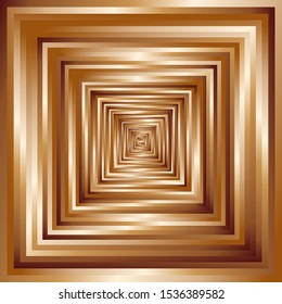 Abstrakte Perspektive der Überlappung der Bronze-Farbquadrate, der Formen des Motif-Tunnels, des Golden Infinite Korridor-Effekts, der grafischen Bildvorlage, der abstrakten Vektorgrafik