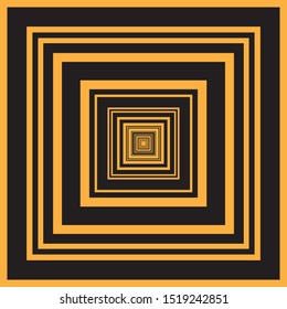 Abstract Perspective of Overlap Flat Black and Orange Squares, Motif Tunnel Shapes, Geometry and Symmetry Background with Infinite Corridor Effect
