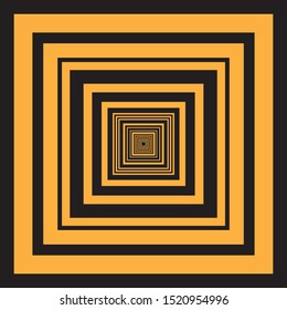 Abstract Perspective of Overlap Flat Black and Orange Squares, Motif Tunnel Shapes, Geometry and Symmetry Background with Infinite Corridor Effect
