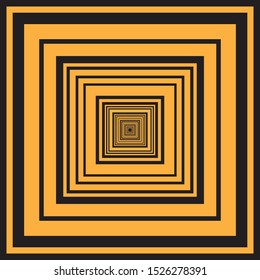 Abstract Perspective of Overlap Flat Black and Orange Squares, Motif Tunnel Shapes, Geometry and Symmetry Background with Infinite Corridor Effect
