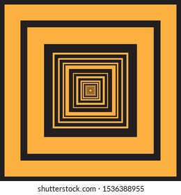 Abstract Perspective of Overlap Flat Black and Orange Squares, Motif Tunnel Shapes, Geometry and Symmetry Background with Infinite Corridor Effect
