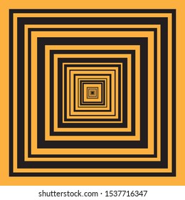 Abstract Perspective of Overlap Flat Black and Orange Squares, Motif Tunnel Shapes, Geometry and Symmetry Background with Infinite Corridor Effect
