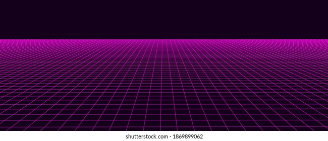 Abstract perspective pink grid. Wireframe landscape. Vector illustration.