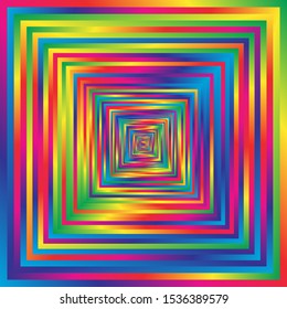 Abstract Perspective of Rainbow Shapes, Multicolor Gradient Background Surreal Motif Tunnel, Geometry Line Stripes with Infinite Corridor Effect, Graphic Image Template, Abstract Vector Illustration
